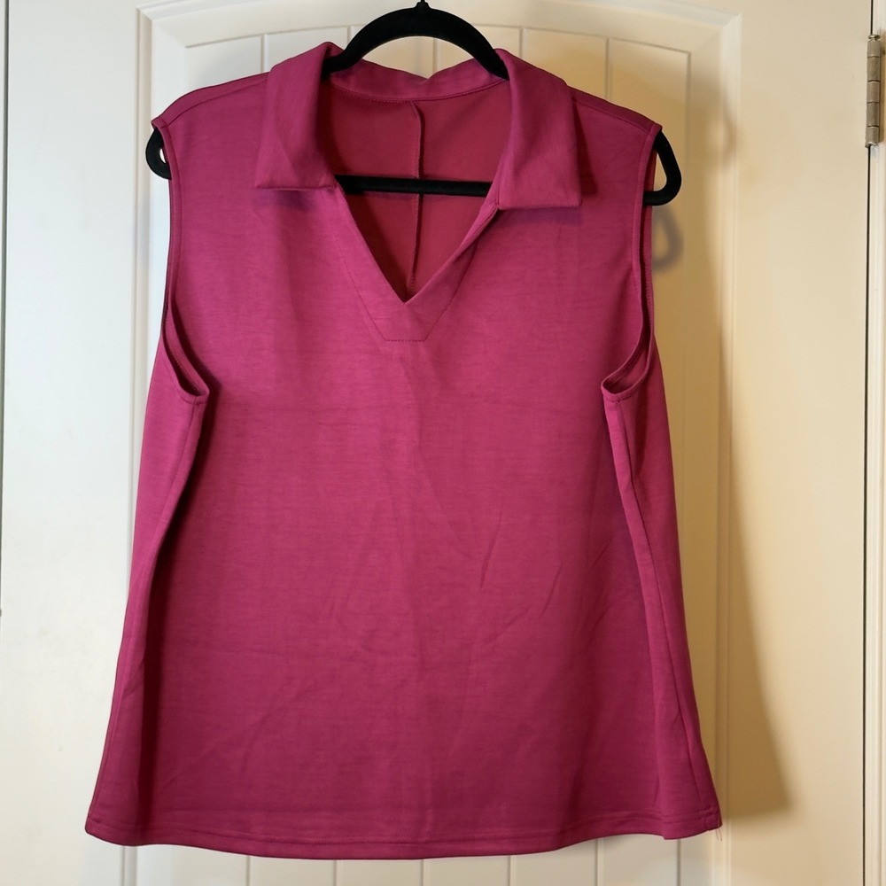 NWOT Coo Chic Magenta Sleeveless 2X Top/Wide Crop Leg Drawstring Pants Set - Picture 4 of 16